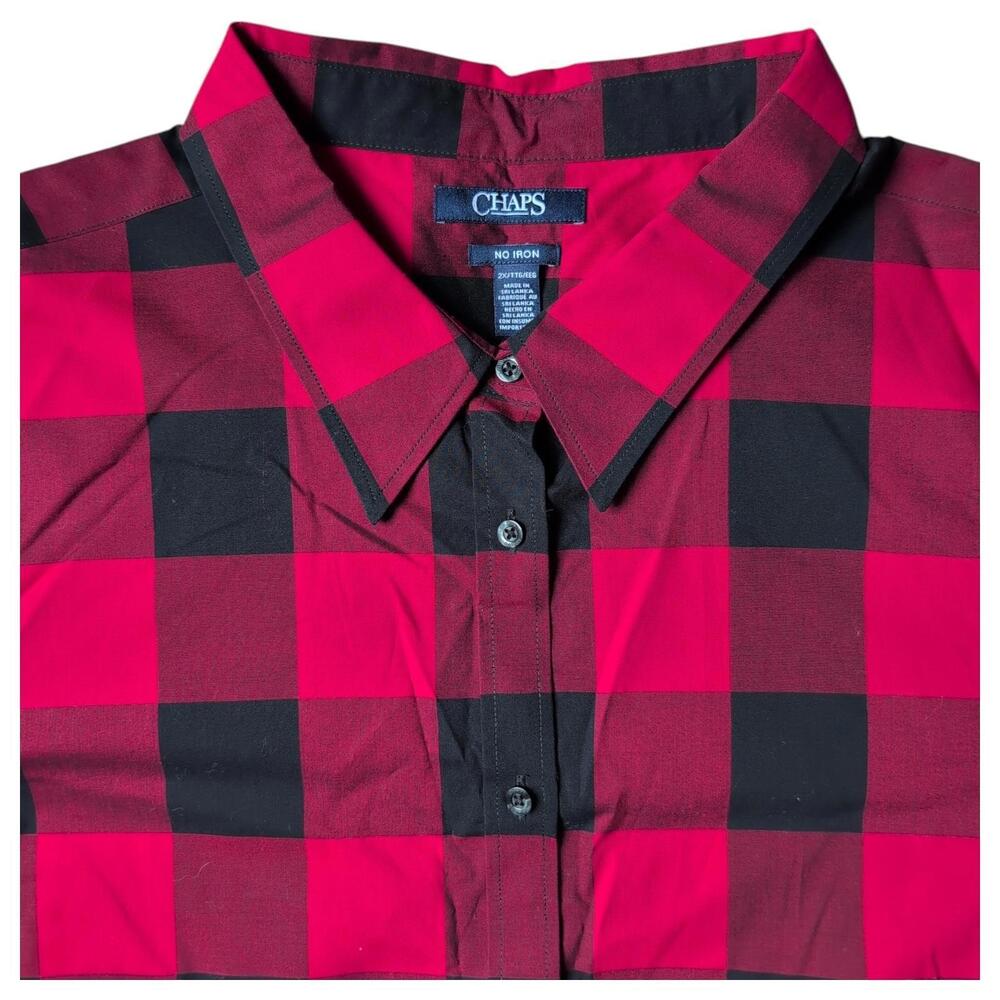 Chaps Shirt Mens 2XL Button Down Plaid‎ No Iron Long Sleeve Buffalo Check Red